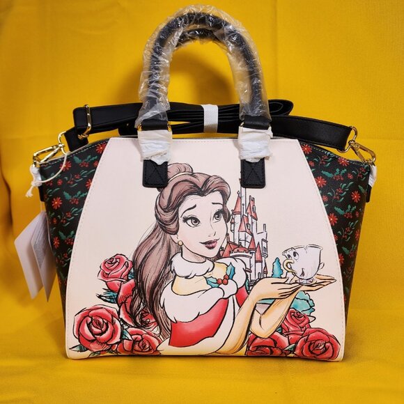 Loungefly Disney Princess Beauty And The Beast Belle Chip Holiday Satchel Bag - Picture 2 of 13